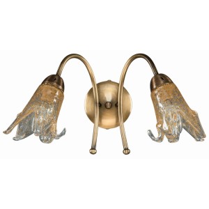 Απλίκα από Μπρονζέ Μέταλλο & Μελί Γυαλί 2x Ε14 