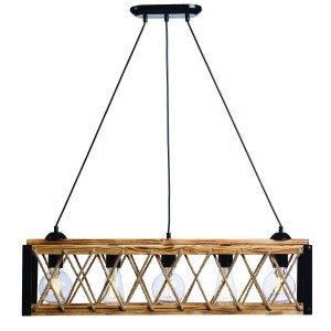 Φωτιστικό Πολύφωτο 5φ Μέταλλο μαύρο/Ξύλο Ε27