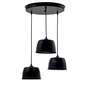 Beany Pendant Φωτιστικό Πολύφωτο από Αλουμίνιο σε Μαύρο Χρώμα με Στρογγυλή Ροζέτα 3 x Ε27