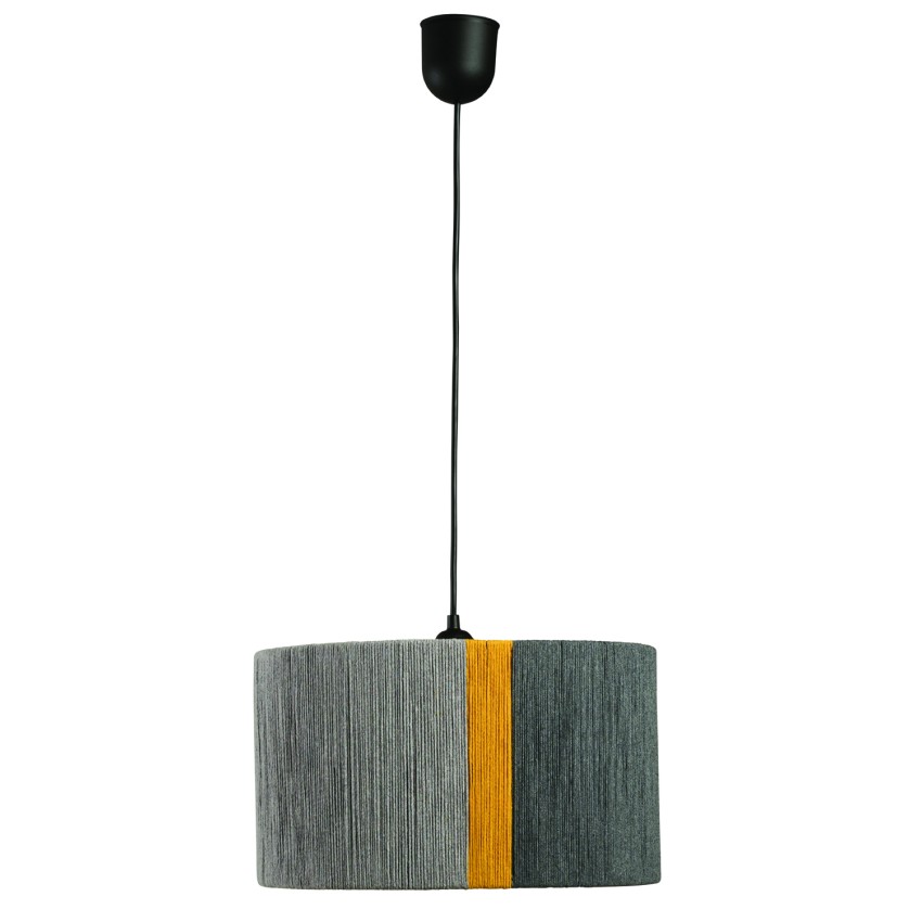 Κρεμαστό Φωτιστικό Μονόφωτο με Σχοινί σε Γκρι Αποχρώσεις και Κίτρινη Λεπτομέρεια - Φ35