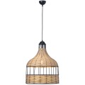 Shabby Φωτιστικό Μονόφωτο από Μέταλλο Μαύρο & Rattan σε φυσικό χρώμα Ε27 Φ41