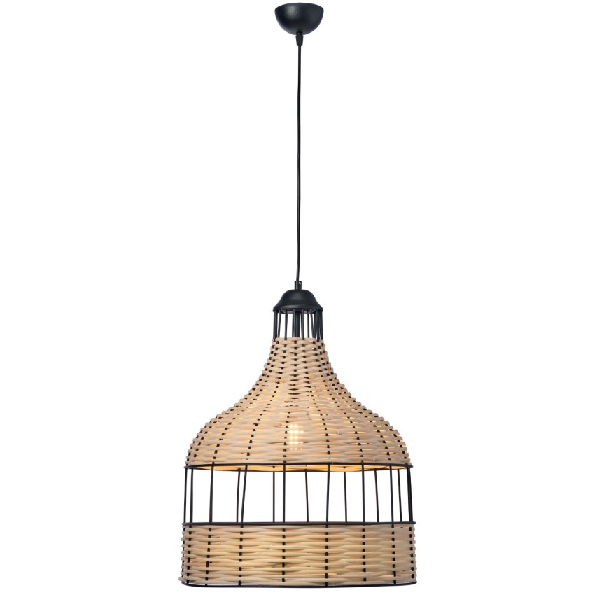 Shabby Φωτιστικό Μονόφωτο από Μέταλλο Μαύρο & Rattan σε φυσικό χρώμα Ε27 Φ41