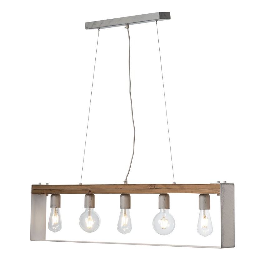 Φωτιστικό Πολύφωτο 5φ Ξύλο/Μέταλλο λευκό/Πατίνα ασημί Ε27