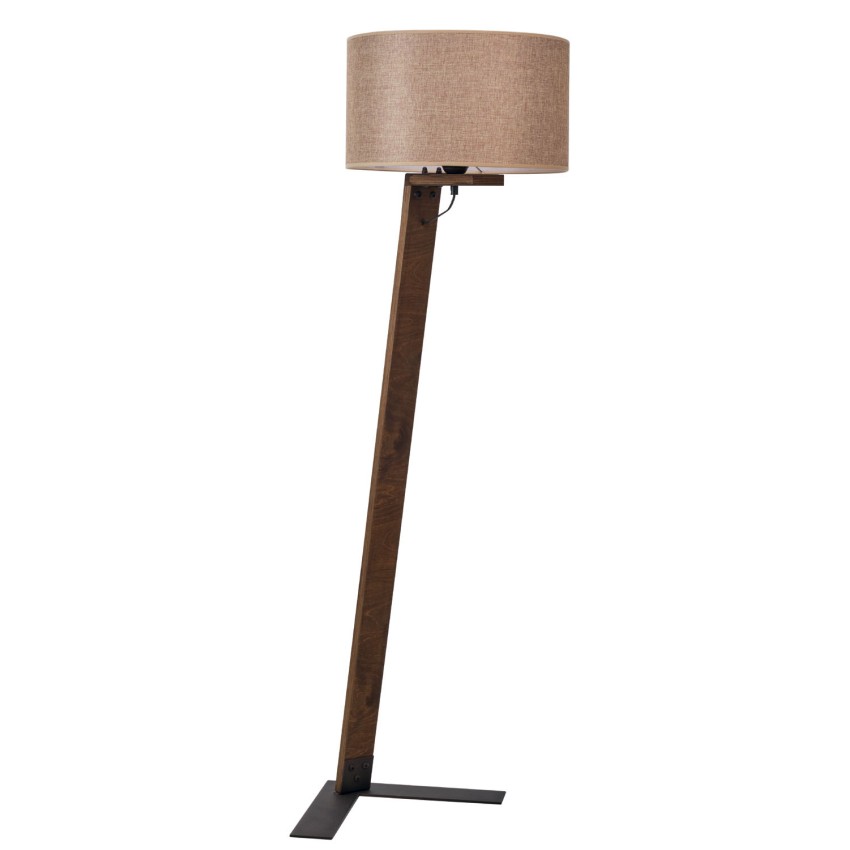 Betula Φωτιστικό δαπέδου με ξύλινη βάση και υφασμάτινο καπέλο μόκα Ε27