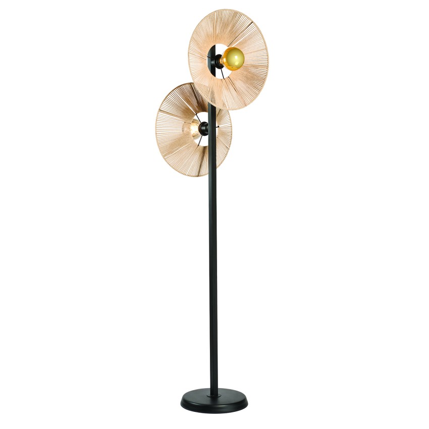 Επιδαπέδιο φωτιστικό διπλό μαύρο μεταλλικό με φυσικά σκιάδια σχοινιού Ε27