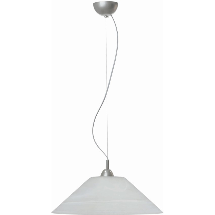 Φωτιστικό Μονόφωτο Γυάλινο Κλασικό σε Λευκό Αλάβαστρο με Nίκελ Συρματόσχοινο Ε27 Φ45