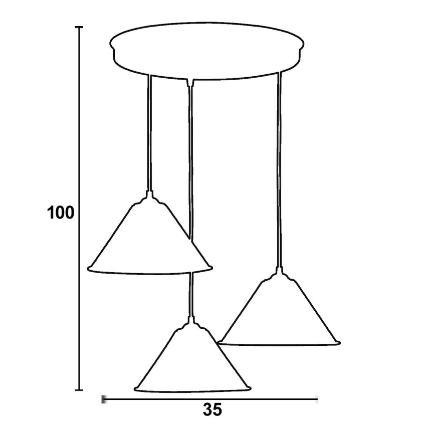 Funnel Pendant Φωτιστικό Πολύφωτο από Αλουμίνιο σε Μαύρο με Στρογγυλή Ροζέτα Μεταλλική 3 x Ε27