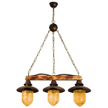 Glint® Vintage Κρεμαστό Πολύφωτο 3/Φ Ξύλο-Σκουριά 3ΧΕ27