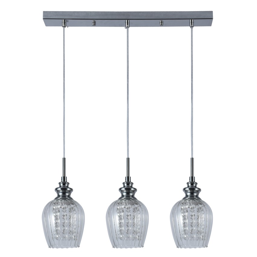 Glint® Crystalflower Κρεμαστό Πολύφωτο Νίκελ με Κρύσταλλα Εσωτερικά & Διάφανο Γυαλί 3XE14