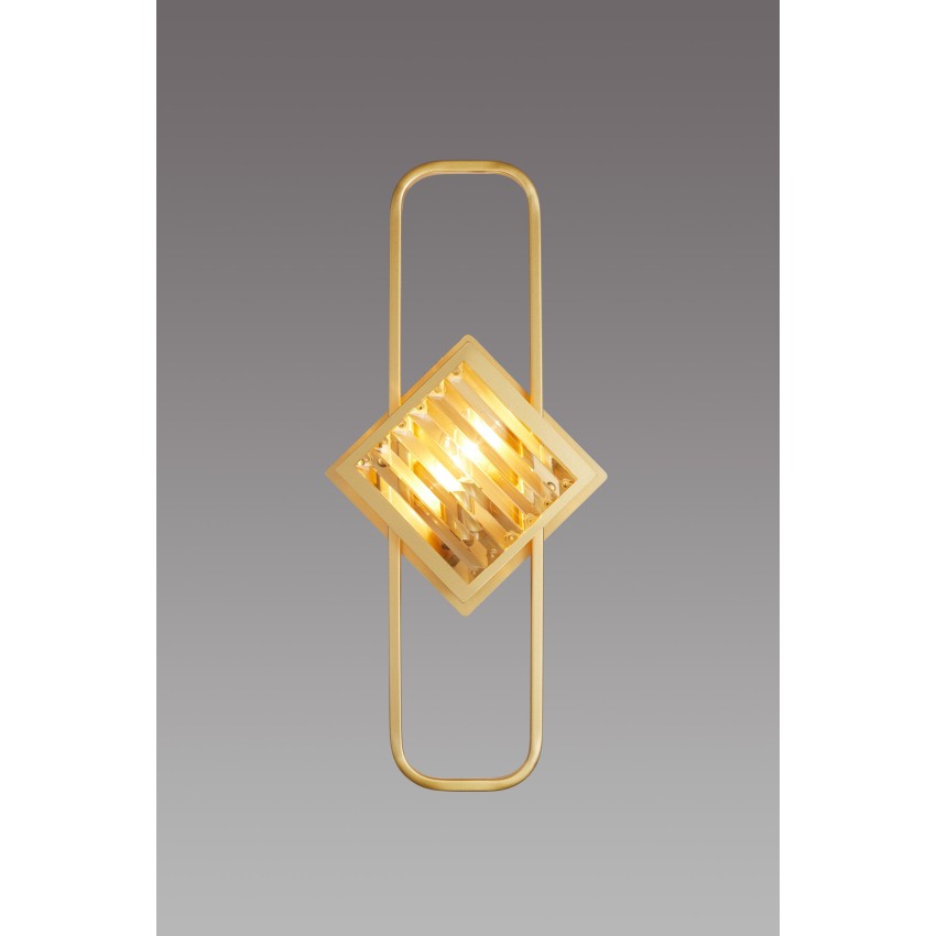 Απλίκα Χρυσή Παραλληλόγραμμη με Τετράγωνο Πλαίσιο Κρύσταλλο 2xΕ14