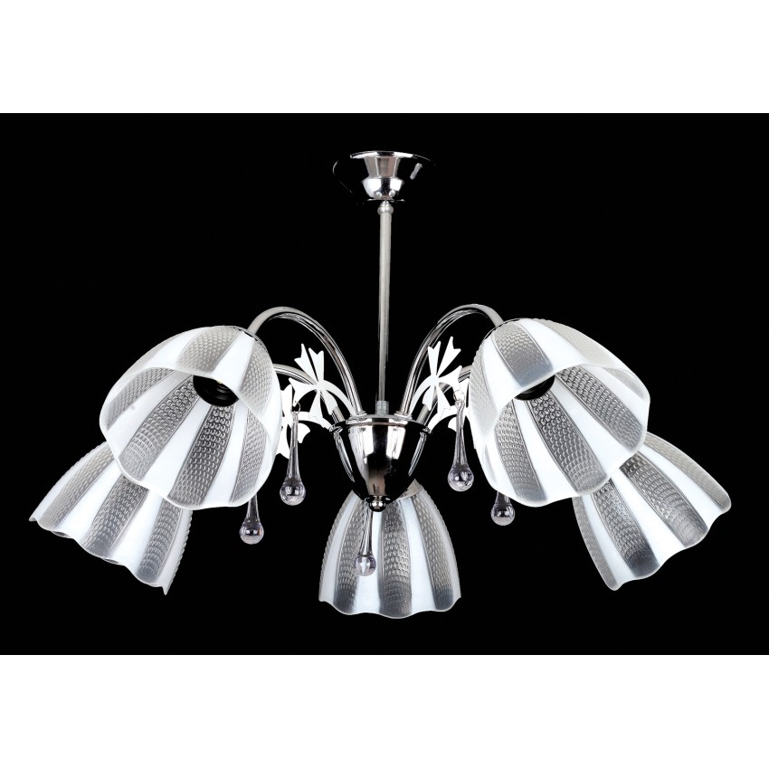 Πολύφωτο Νίκελ με Λευκό/Διάφανο Γυαλί – 5xE27