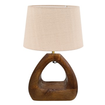 Επιτραπέζια Λάμπα με Ξύλινη Βάση Σχήμα Τρίγωνο και Υφασμάτινο Αμπαζούρ σε Λευκό Χρώμα