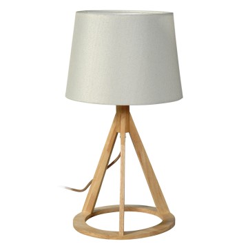 Επιτραπέζιο Φωτιστικό Ξύλινης Βάσης με Λευκό Καπέλο 1xE27