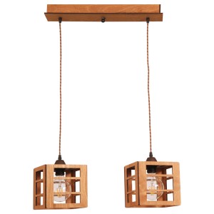 Glint® 372-2 Κρεμαστό Φωτιστικό Ξύλινος Κύβος σε Καφέ Χρώμα – 2xE27