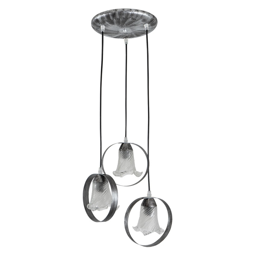 Glint® Κρεμαστό Πολύφωτο 3/Φ Λευκά Γυαλιά σε Σχήμα Λουλούδια με Λάμες