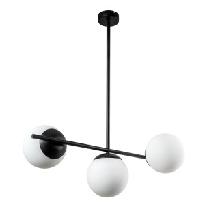 Glint®  Κρεμαστό Φωτιστικό Μαύρος Σωλήνας με 3 Οπάλινες Λευκές Μπάλες – 3xE27