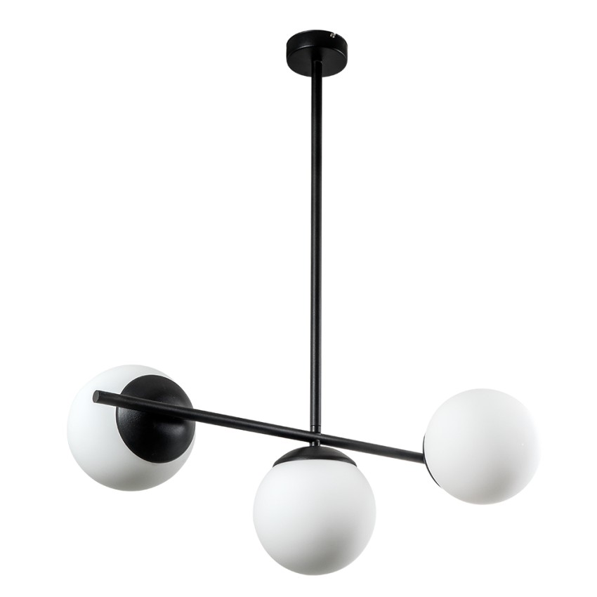 Glint® Κρεμαστό Φωτιστικό Μαύρος Σωλήνας με 3 Οπάλινες Λευκές Μπάλες – 3xE27 Glint® Κρεμαστό Φωτιστικό Μαύρος Σωλήνας με 3 Οπάλινες Λευκές Μπάλες – 3xE27