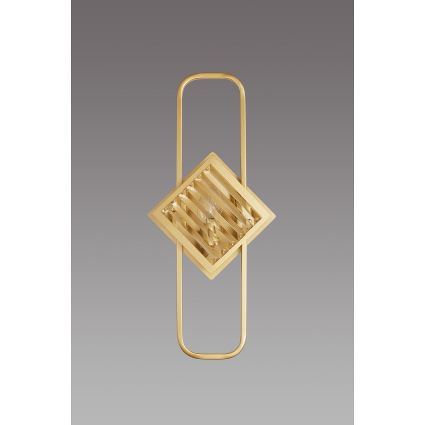Απλίκα Χρυσή Παραλληλόγραμμη με Τετράγωνο Πλαίσιο Κρύσταλλο 2xΕ14