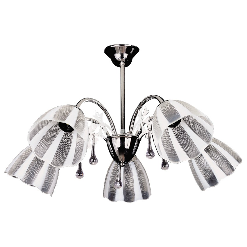 Πολύφωτο Νίκελ με Λευκό/Διάφανο Γυαλί – 5xE27