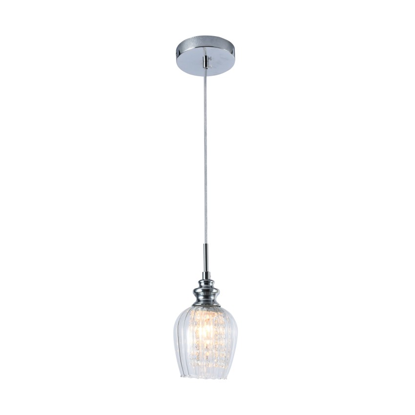 Glint® Crystalflower Κρεμαστό Μονόφωτο 1/Φ Νίκελ με Κρύσταλλα Εσωτερικά & Διάφανο Γυαλί 1XE14