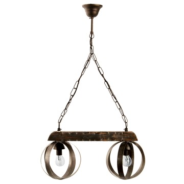 Glint® Κρεμαστό Φωτιστικό Ράγας Ξύλο & Μεταλλικές Λάμες με 2 Μπάλες E14