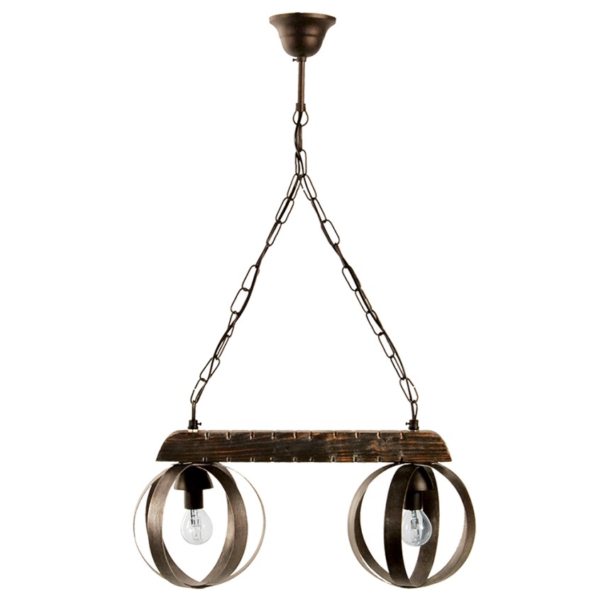 Glint® Κρεμαστό Φωτιστικό Ράγας Ξύλο & Μεταλλικές Λάμες με 2 Μπάλες E14