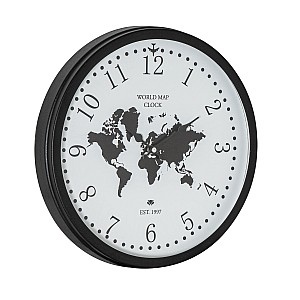 Ρολόι Τοίχου 'World Map Clock' - Μαύρο 40 cm