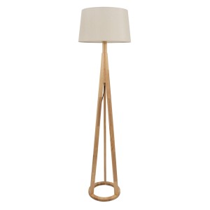 Στρογγυλό Ξύλινο Φωτιστικό Δαπέδου με Αμπαζούρ Υφάσματος E27