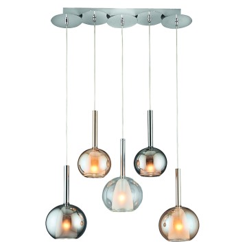 Glint® Πολύφωτο Νίκελ Ράγα με Γυάλινες Μπάλες Τριχρωμίας – 5xE14