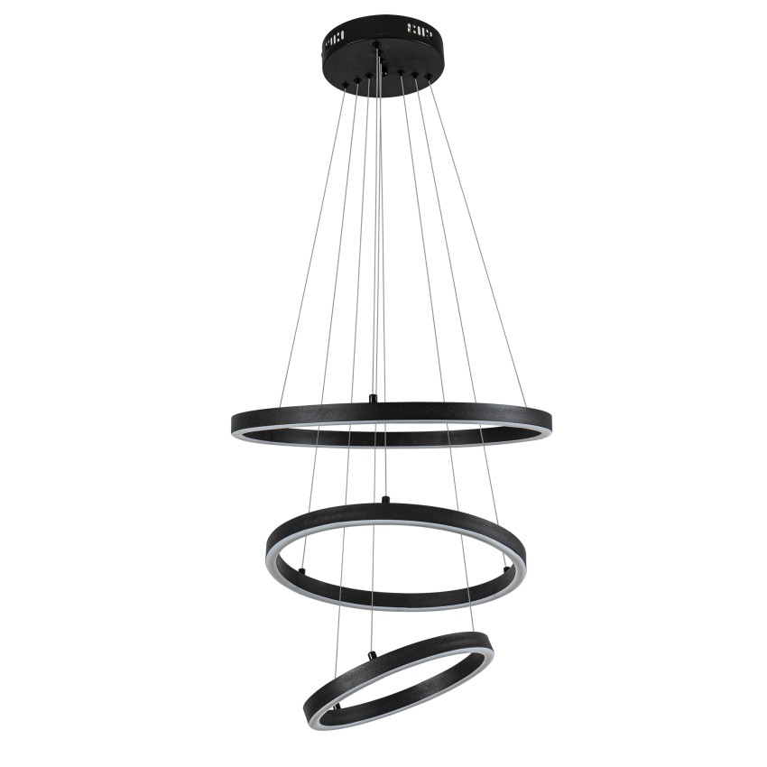 Glint® Κρεμαστό Φωτιστικό Οροφής LED 60W με 3 Κύκλους 30cm+40cm+60cm, Μαύρο Ματ