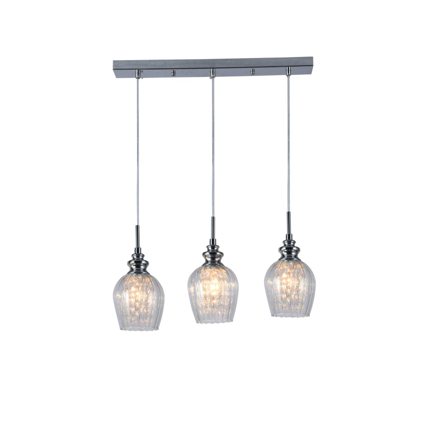 Glint® Crystalflower Κρεμαστό Πολύφωτο Νίκελ με Κρύσταλλα Εσωτερικά & Διάφανο Γυαλί 3XE14