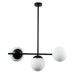 Glint®  Κρεμαστό Φωτιστικό Μαύρος Σωλήνας με 3 Οπάλινες Λευκές Μπάλες – 3xE27