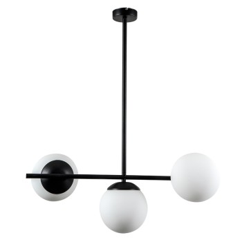 Glint®  Κρεμαστό Φωτιστικό Μαύρος Σωλήνας με 3 Οπάλινες Λευκές Μπάλες – 3xE27