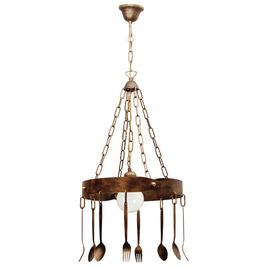 φωτιστικό κουζίνας με κουταλοπίρουνα σε σκουριά πατίνα vintage design