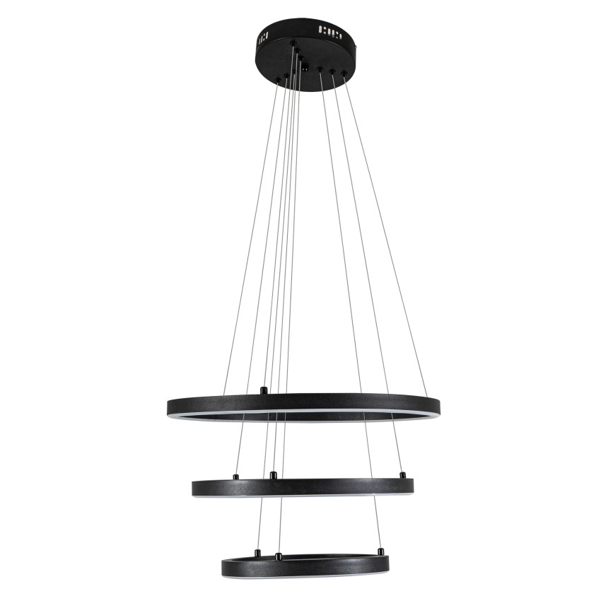 Glint® Κρεμαστό Φωτιστικό Οροφής LED 60W με 3 Κύκλους 30cm+40cm+60cm, Μαύρο Ματ