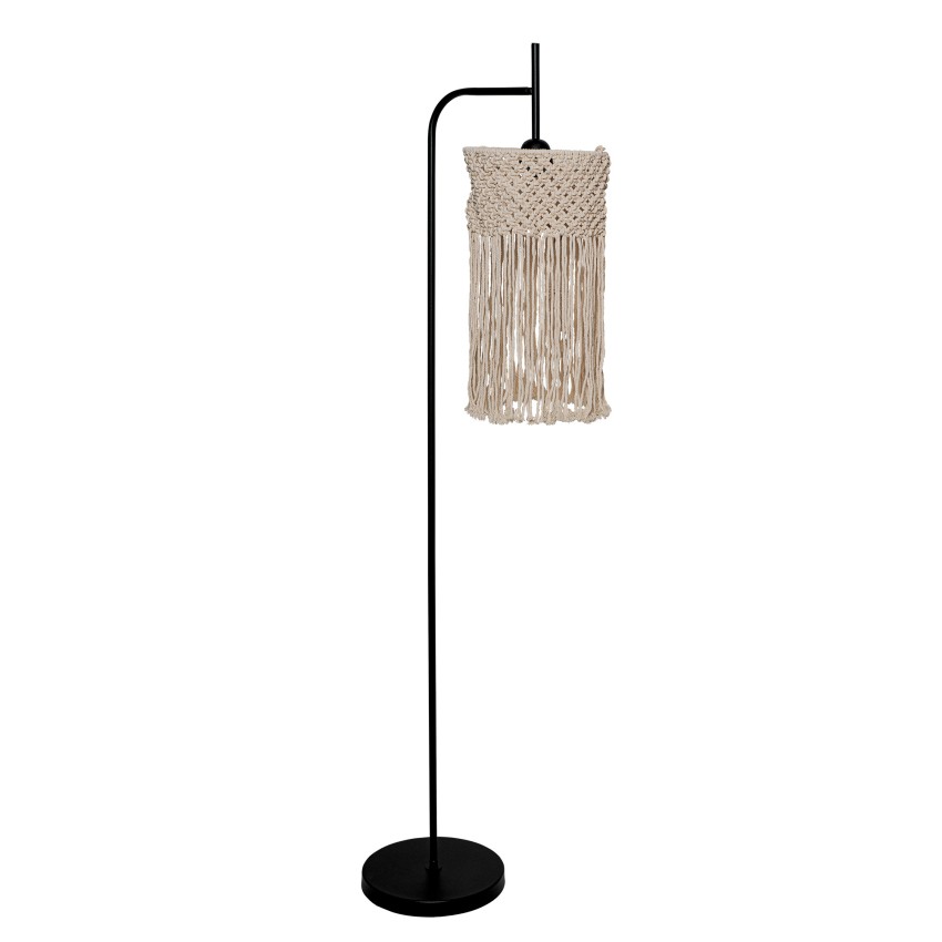 Φωτιστικό Δαπέδου Μαύρο Με Μακραμέ Μπεζ-Εκρού Glint® – 1xE27 40W