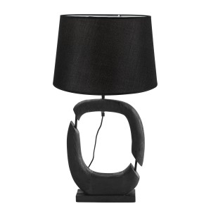 Επιτραπέζια Λάμπα Μαύρη με Ξύλινη Βάση και Υφασμάτινο Αμπαζούρ