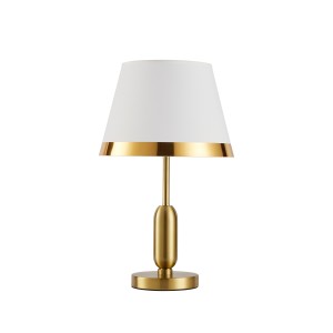 Επιτραπέζια Λάμπα Οξυντέ με Μπεζ Αμπαζούρ & Χρυσό Σιρίτι