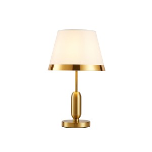 Επιτραπέζια Λάμπα Οξυντέ με Μπεζ Αμπαζούρ & Χρυσό Σιρίτι