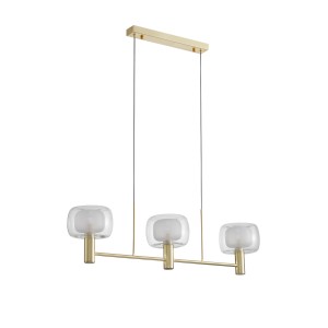 Glint® 563-3 Κρεμαστό Φωτιστικό Ράγα με 3 Φώτα, Γυάλινα Διαφανή με Χρυσό και Rosetta Χρυσή – 3xE-14, 40W