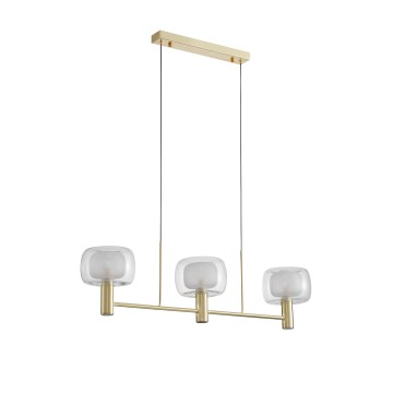 Glint® 563-3 Κρεμαστό Φωτιστικό Ράγα με 3 Φώτα, Γυάλινα Διαφανή με Χρυσό και Rosetta Χρυσή – 3xE-14, 40W