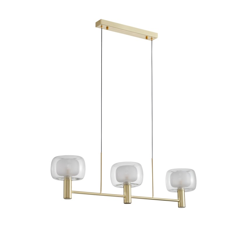 Glint® 563-3 Κρεμαστό Φωτιστικό Ράγα με 3 Φώτα, Γυάλινα Διαφανή με Χρυσό και Rosetta Χρυσή – 3xE-14, 40W