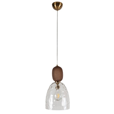 Κρεμαστό Φωτιστικό με Σφυρήλατο Διάφανο & Διακοσμητικό Καφέ Γυαλί E27 Ø25x45-120 εκ.
