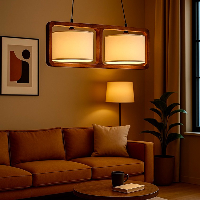 BETULA Πολύφωτο Φωτιστικό από Ξύλο & Μπεζ Αμπαζούρ | glint.gr BETULA κρεμαστό φωτιστικό από ξύλο με μπεζ αμπαζούρ