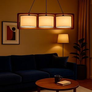 BETULA Pendant Φωτιστικό Πολύφωτο από Ξύλο Σημύδα & Αμπαζούρ Καπέλα μπεζ 