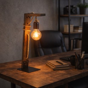 BETULA Επιτραπέζιο Φωτιστικό Industrial Ξύλο & Σχοινί