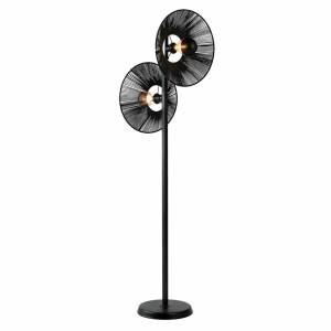 Επιδαπέδιο Φωτιστικό Διπλό Μαύρο Μεταλλικό με Διακοσμητικούς Δίσκους