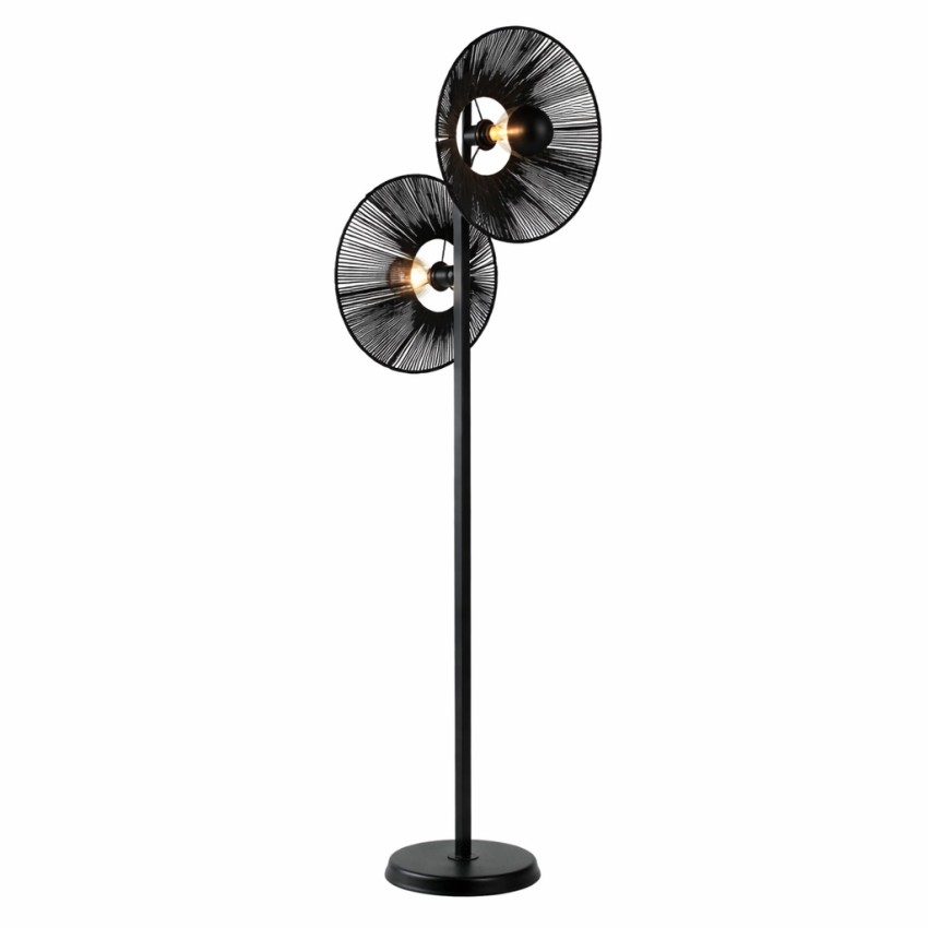 Επιδαπέδιο φωτιστικό διπλό μαύρο μεταλλικό με διακοσμητικούς δίσκους