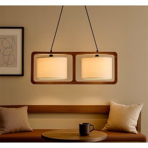 BETULA Pendant Φωτιστικό Πολύφωτο από Ξύλο & Μπεζ Αμπαζούρ Καπέλα 