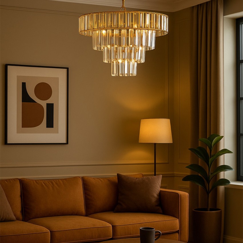 glint.gr-Κρεμαστό Πολύφωτο Φωτιστικό με Κρυστάλλινες Πτυχώσεις E14 45cm Κρεμαστό Πολύφωτο Φωτιστικό με Κρυστάλλινες Πτυχώσεις E14 45cm